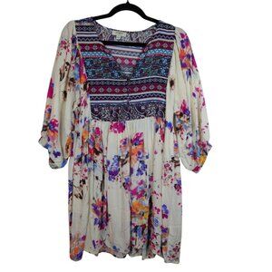 Boho Womens Top Size M Bohemian Modest UMGEE Loose Floral V Neck